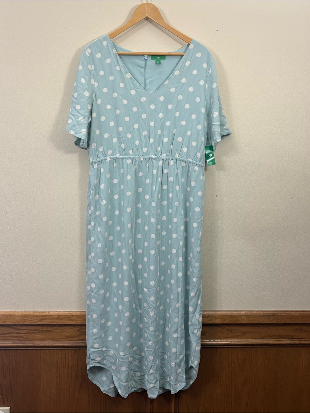 Dip Light blue polka dot midi dress womens XL NWT garden party feminine picnic